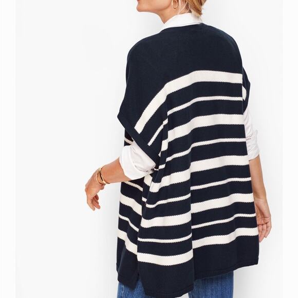 Talbots blue and white stripe open vest knit side button preppy mature - Picture 2 of 8